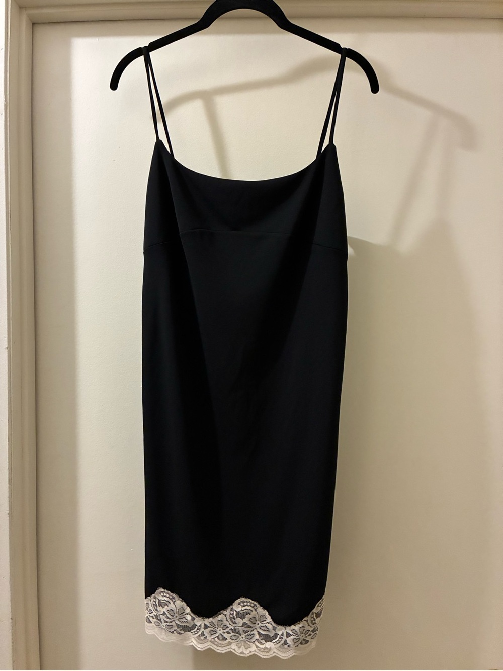 90s Vintage Black Babydoll Slip Dress with Lace Hem. Juniors L = Adult S/M